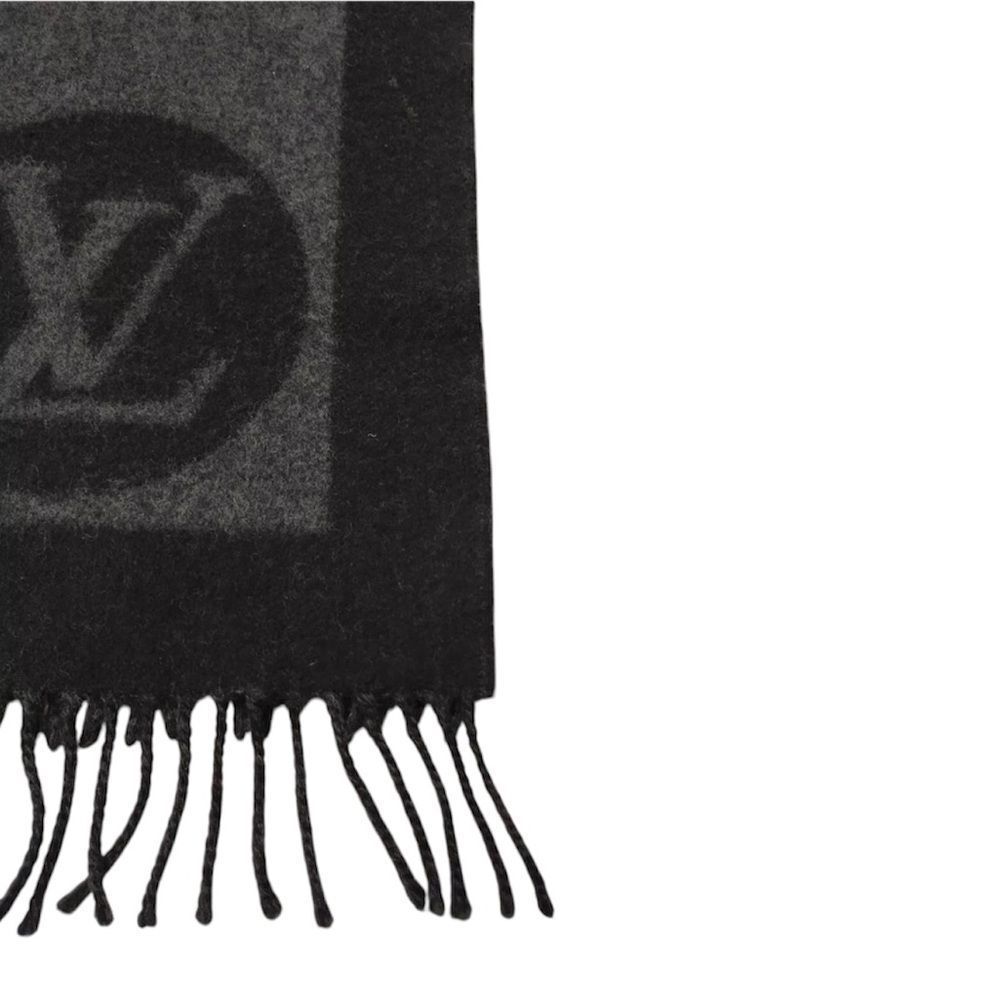 Authentic Louis Vuitton Gray Black Cashmere LV Monogram Baroda Scarf Stole Wrap - Picture 6 of 11
